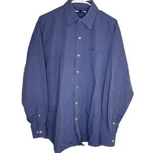 TOMMY HILFIGER Ithaca Men’s Dress Shirt Blue Pinstripe 16 L 34/35 Long Sleeve